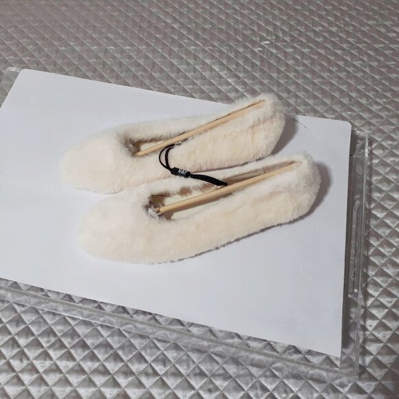 NWT Zara cream off-white faux fur low heeled ballet flats, 6 - Picture 11 of 13